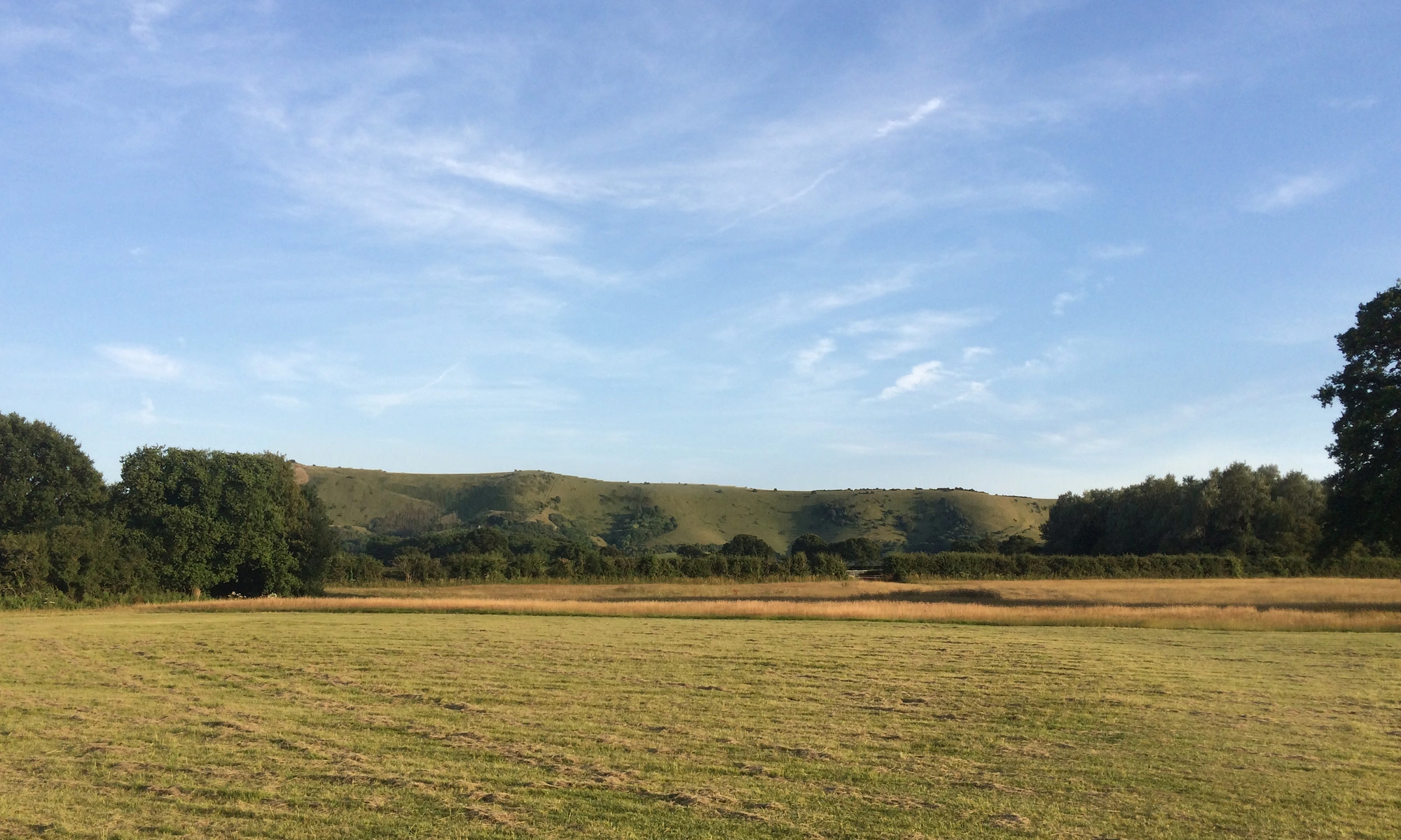 View of the iconic South Downs hills and chalk escarpment from the Ditchling Camping grounds.